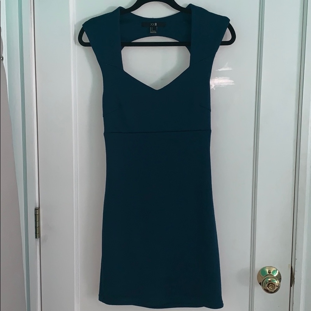 Dark teal dress cris cross open back